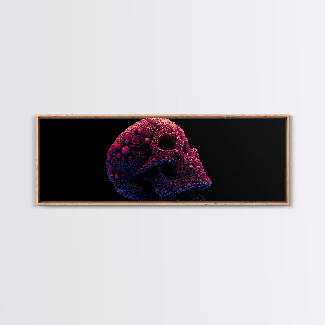 Neon Fractal Skull Canvas Print, Gothic Dark Art Wall Art, Psychedelic Horror Decor, Edgy Man Cave Statement Artwork, Gift For Him