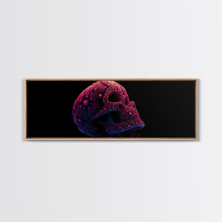 Neon Fractal Skull Canvas Print, Gothic Dark Art Wall Art, Psychedelic Horror Decor, Edgy Man Cave Statement Artwork, Gift For Him
