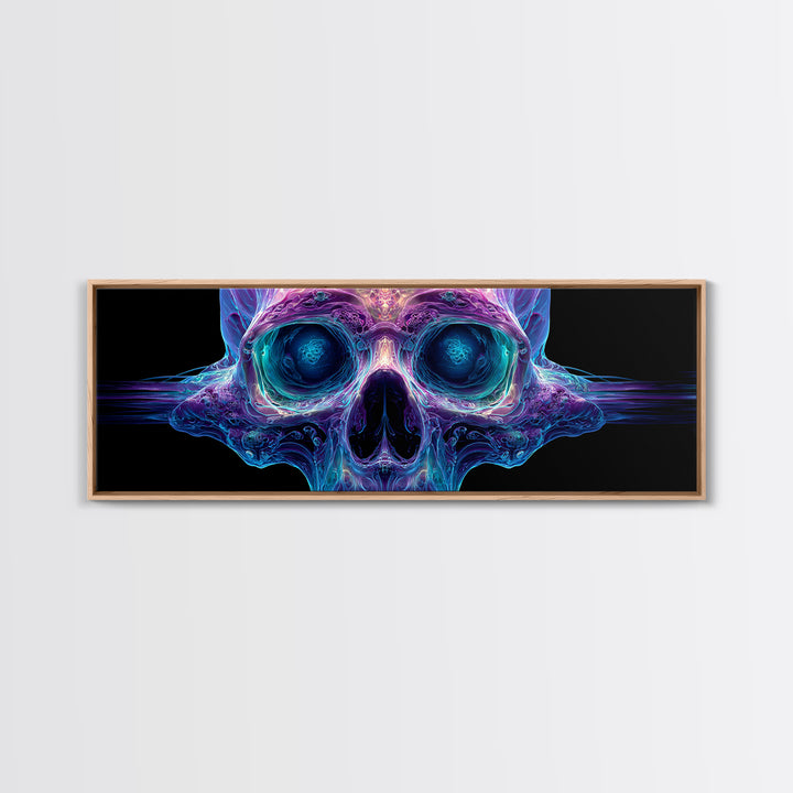 Neon Crystal Skull Wall Art, Gothic Psychedelic Dark Art Print, Futuristic Macabre Decor, Framed Canvas Print For Living Room