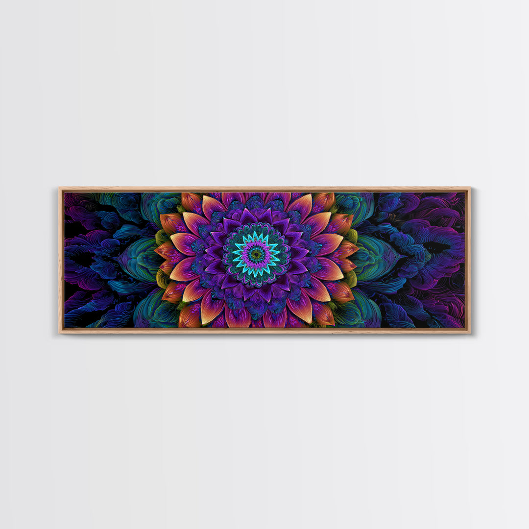 Vibrant Fractal Mandala Flower Canvas Print, Psychedelic Wall Art, Colorful Spiritual Decor, Meditation Room Art, Yoga Studio