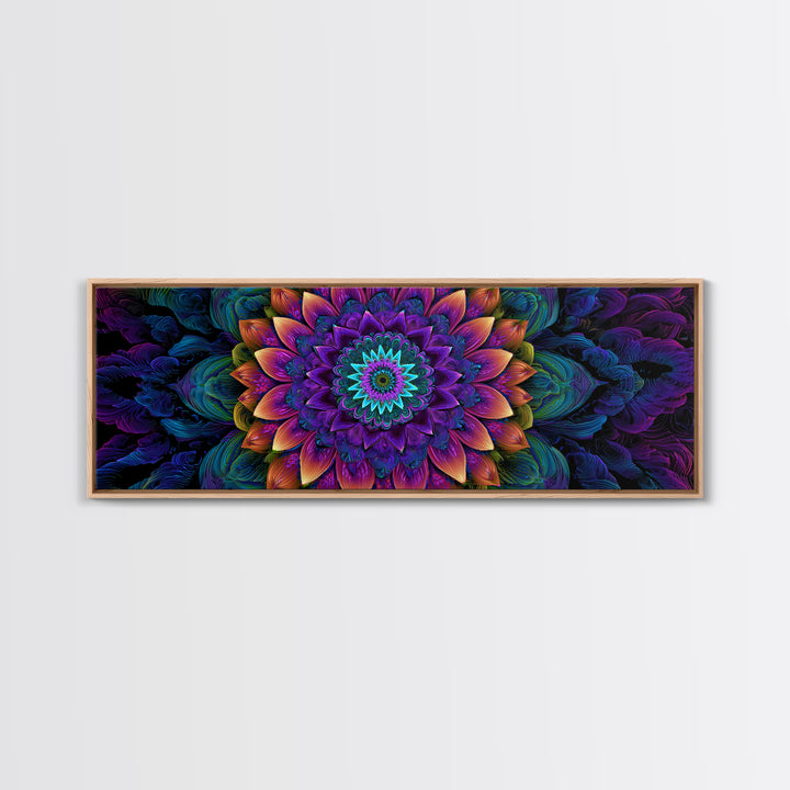 Vibrant Fractal Mandala Flower Canvas Print, Psychedelic Wall Art, Colorful Spiritual Decor, Meditation Room Art, Yoga Studio