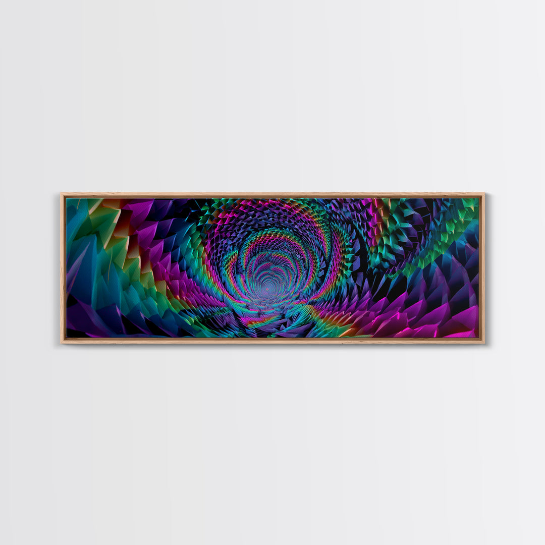 Rainbow Crystal Vortex Tunnel With Geometric Depth Canvas Print, Psychedelic Wall Art For Modern Abstract Home Decor And Office Decor