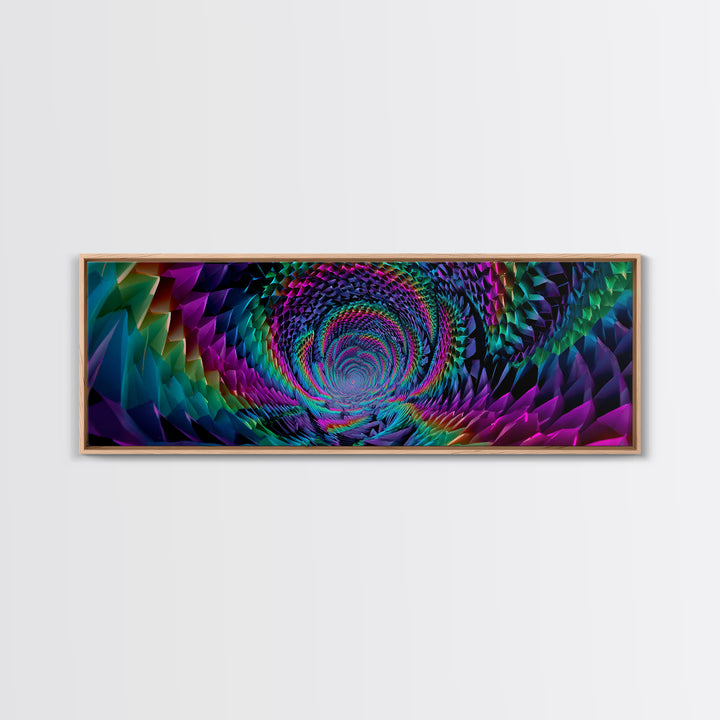 Rainbow Crystal Vortex Tunnel With Geometric Depth Canvas Print, Psychedelic Wall Art For Modern Abstract Home Decor And Office Decor