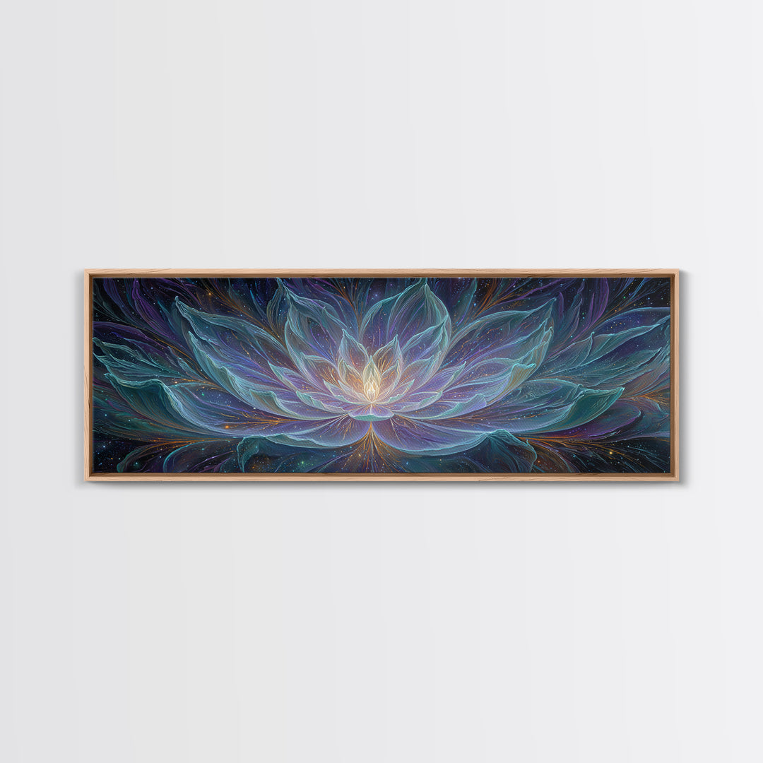 Luminous Cosmic Lotus Canvas Print, Celestial Flower, Meditation Room Art, Spiritual Wall Decor, Yoga Studio Decor Gift Idea