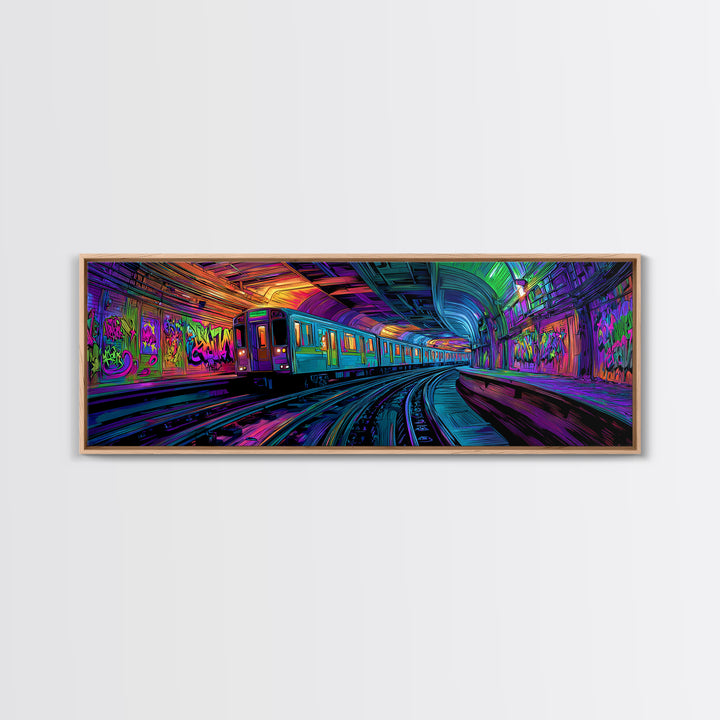 Neon Graffiti Subway Canvas Print, Urban Street Art Train, Cyberpunk Wall Decor, Gaming Room Art, Modern Wall Art Gift For Him