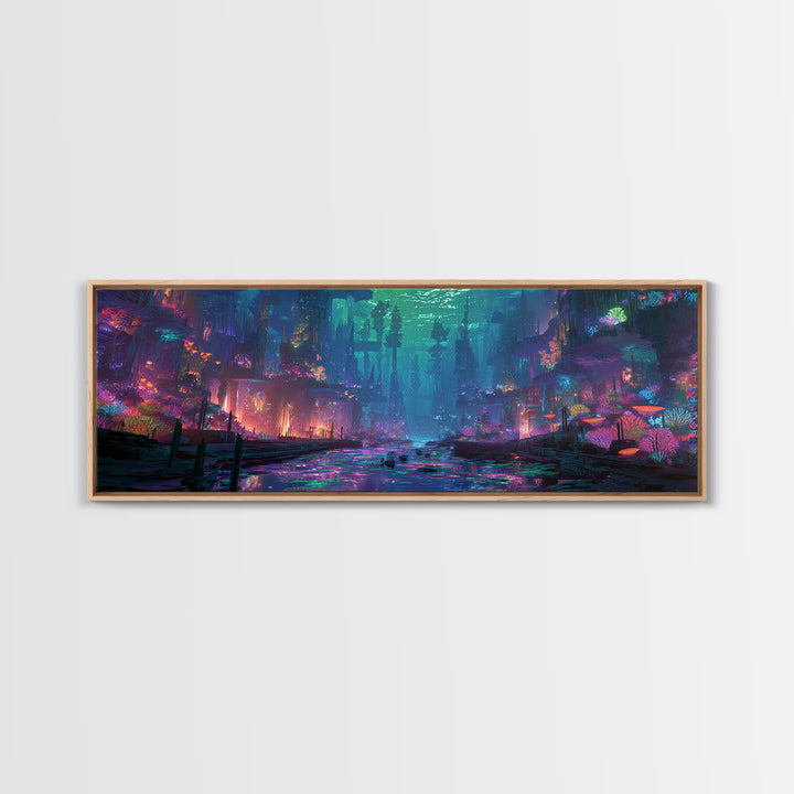 Neon Flooded Cyber City Wall Art, Futuristic Cityscape, Dystopian Sci Fi Decor, Gaming Room Wall Art, Modern Home Decor Print