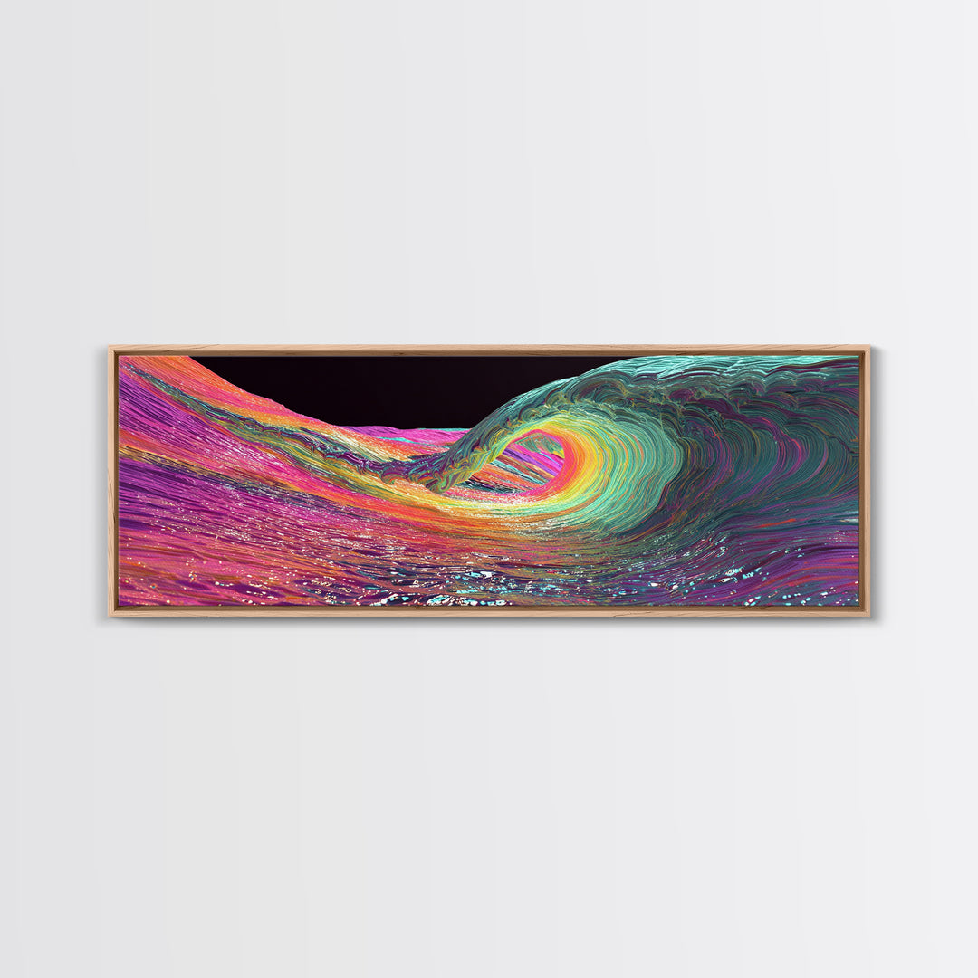 Rainbow Psychedelic Ocean Wave Canvas Print, Surf Wall Art, Colorful Coastal Decor, Modern Abstract Beach House Art Print
