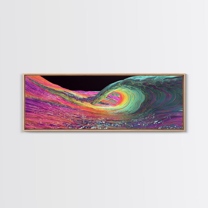 Rainbow Psychedelic Ocean Wave Canvas Print, Surf Wall Art, Colorful Coastal Decor, Modern Abstract Beach House Art Print