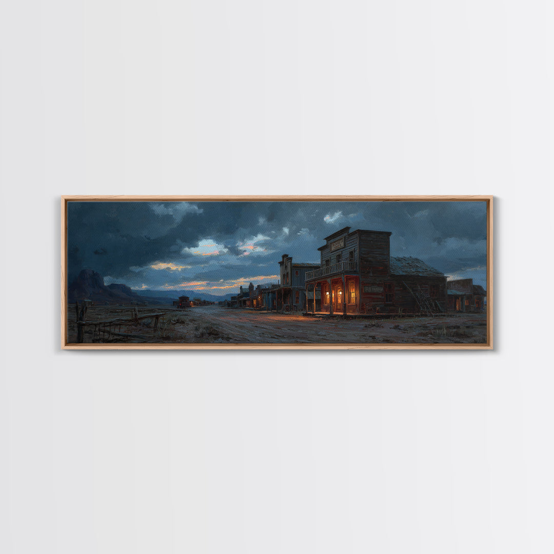 Stormy Western Ghost Town Wall Art, Moody Frontier Street Canvas, Rustic Cowboy Decor, Man Cave Print, Large Wall Decor For Him