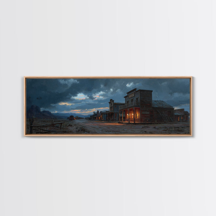 Stormy Western Ghost Town Wall Art, Moody Frontier Street Canvas, Rustic Cowboy Decor, Man Cave Print, Large Wall Decor For Him