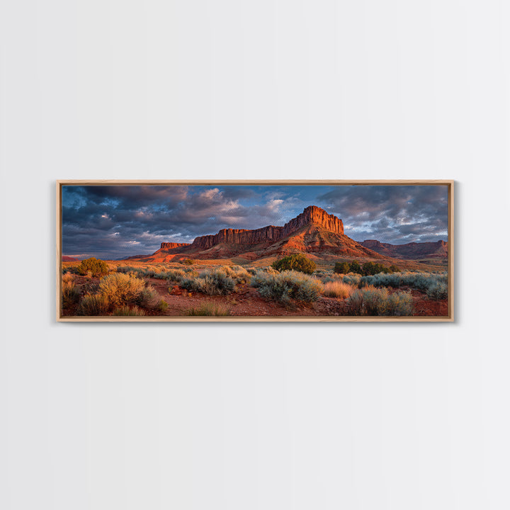 Red Rock Desert Mesa At Sunset Wall Art, Panoramic Southwestern Landscape Canvas, Rustic Home Decor, Large Living Room Print