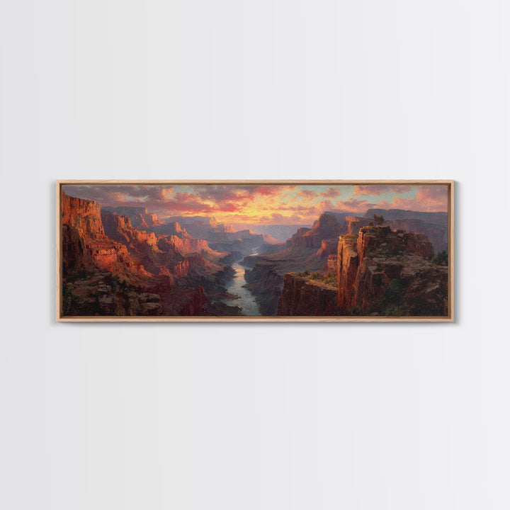 Grand Canyon River Sunset Wall Art, Panoramic Canvas Print, Southwest Landscape Decor, Large Desert Art For Living Room Decor