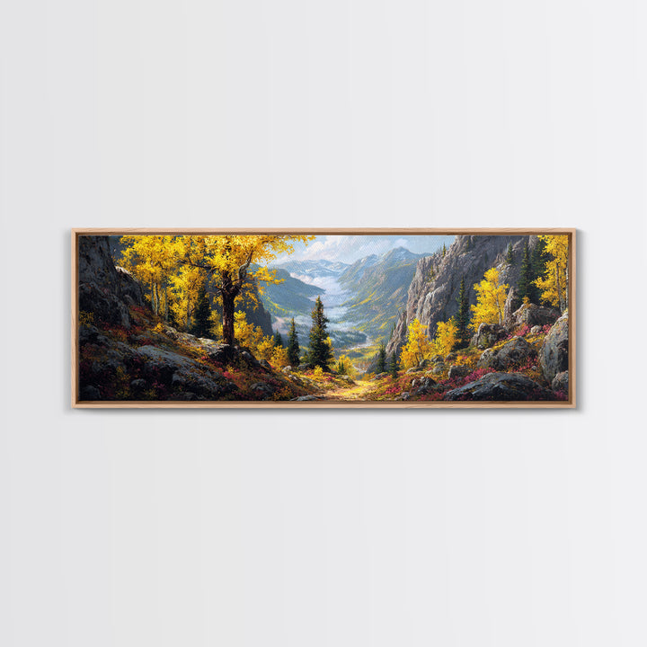 Golden Aspen Mountain Valley Canvas Print, Autumn Landscape Wall Art, Nature Wall Decor, Cabin Decor, Large Living Room Panoramic Art