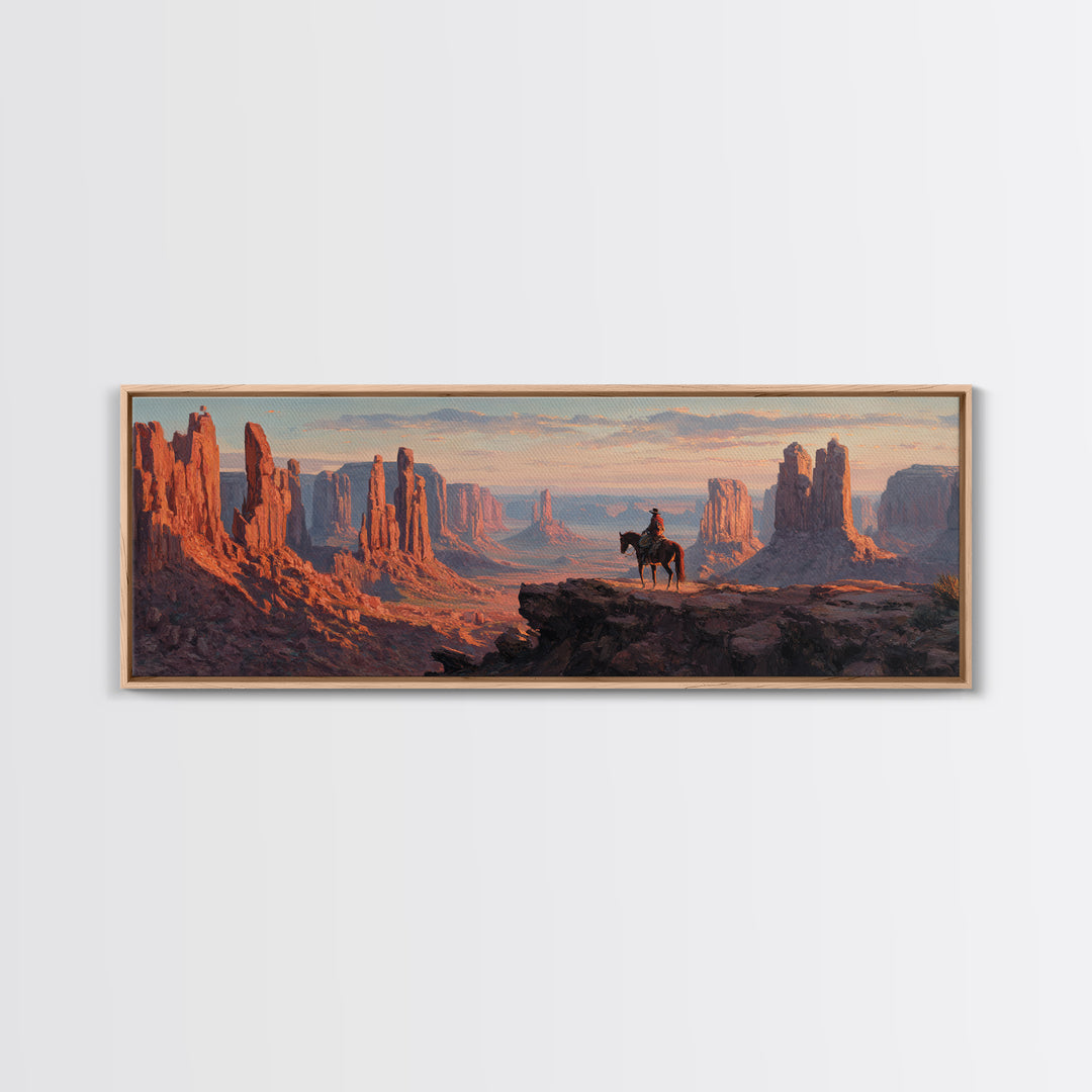 Monument Valley Cowboy Canvas Print, Western Desert Landscape, Southwestern Wall Art, Rustic Ranch Home Above Sofa Decor
