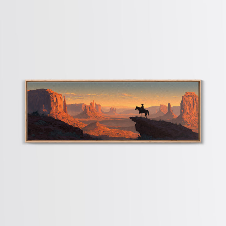 Western Cowboy Desert Sunset Wall Art, Monument Valley Canvas Print, Southwestern Decor For Man Cave Living Room And Office