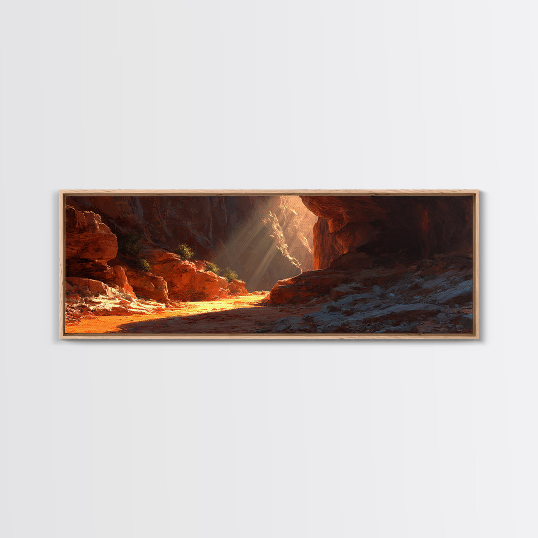 Sunlit Red Rock Desert Canyon Wall Art, Southwestern Landscape Canvas Print, Rustic Arizona Decor, Warm Nature Wall Decor