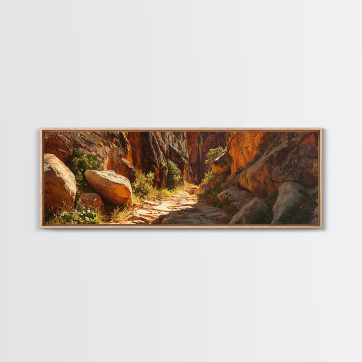Sunlit Red Rock Canyon Trail Canvas Print, Desert Landscape Wall Art, Southwestern Decor, Arizona Print, Rustic Home Decor