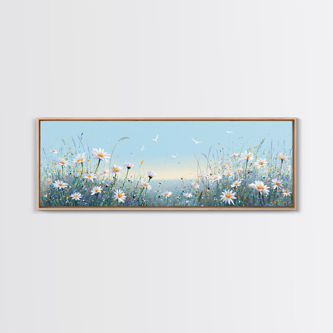 Blue Daisy Meadow Wall Art, Coastal Wildflower Canvas Print, Serene Nature Decor, Nursery Bedroom Art, Housewarming Gift
