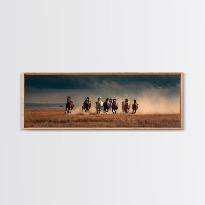 Wild Horses Running Storm Wall Art, Dramatic Western Prairie Canvas, Equine Landscape Print, Rustic Ranch Home Decor, Horse Lover Gift