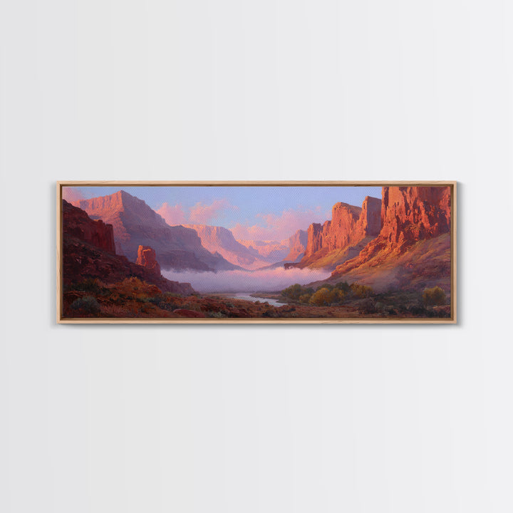Red Rock Canyon River Sunrise Wall Art, Southwest Desert Canvas Print, Panoramic Landscape Decor, Warm Nature Art Print For Home