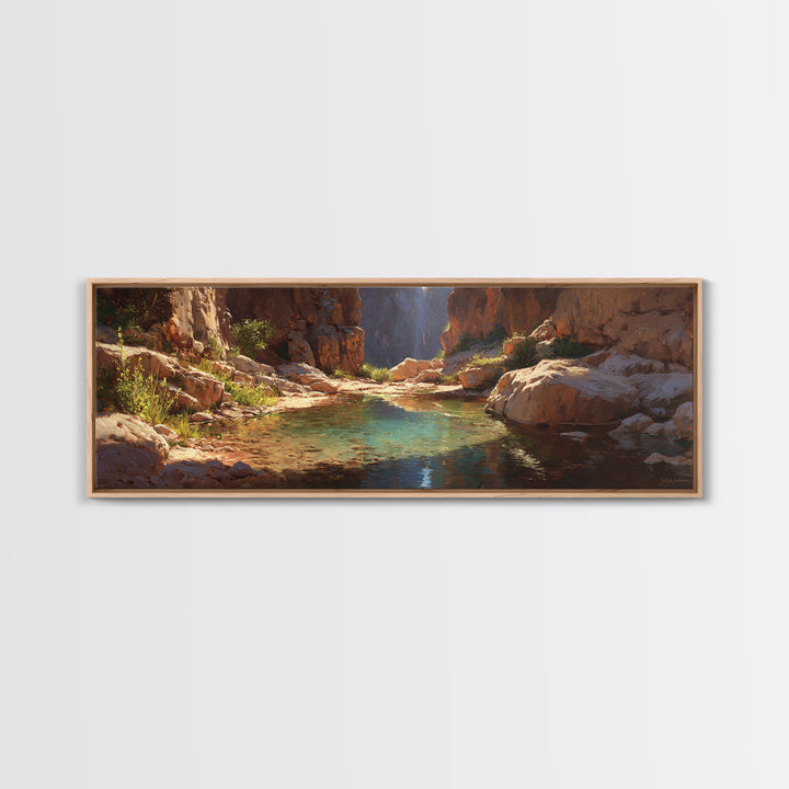 Turquoise Canyon Oasis Stream Wall Art, Desert Landscape Painting, Southwestern Decor, Nature Canvas Print For Living Room