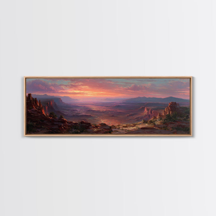 Desert Canyon Sunset Wall Art, Panoramic Landscape Canvas Print, Southwestern Home Decor, Large Living Room Art Gift Idea