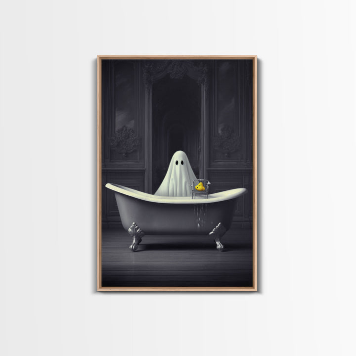 Ghost Bathroom Canvas, Dark Romantic Ghost Standing in Bathroom Creepy,  Ghost in the Bath tub Wall Art Halloween Canvas, Funny Halloween