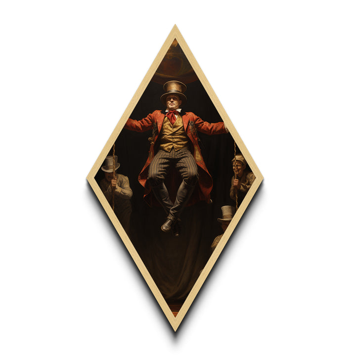 "Midair Proclamation" Victorian Ringmaster in Flight Canvas Art Print, Diamond Shaped Dark Academia Decor for Haunted Circus Halloween