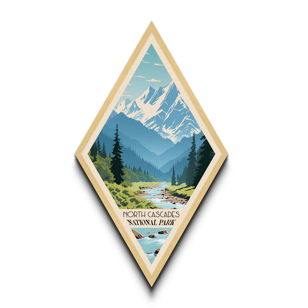 North Cascades National Park Diamond Shaped Travel Poster Canvas Art Print, Canvas Wall Art, Travel Gift, Washington Travel Art