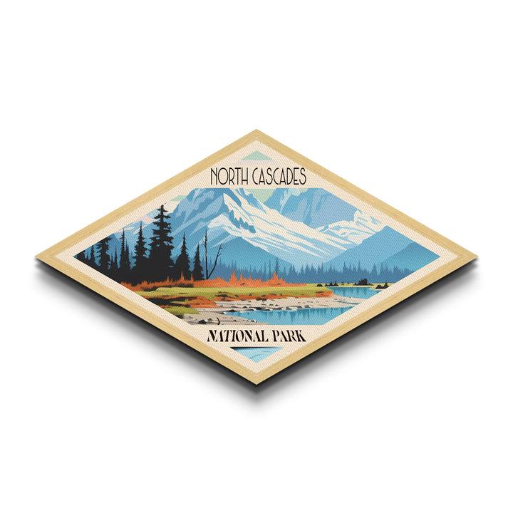 North Cascades National Park Diamond Shaped Travel Poster Art Canvas Art Print, Canvas Wall Art, Travel Gift, Washington Travel Art