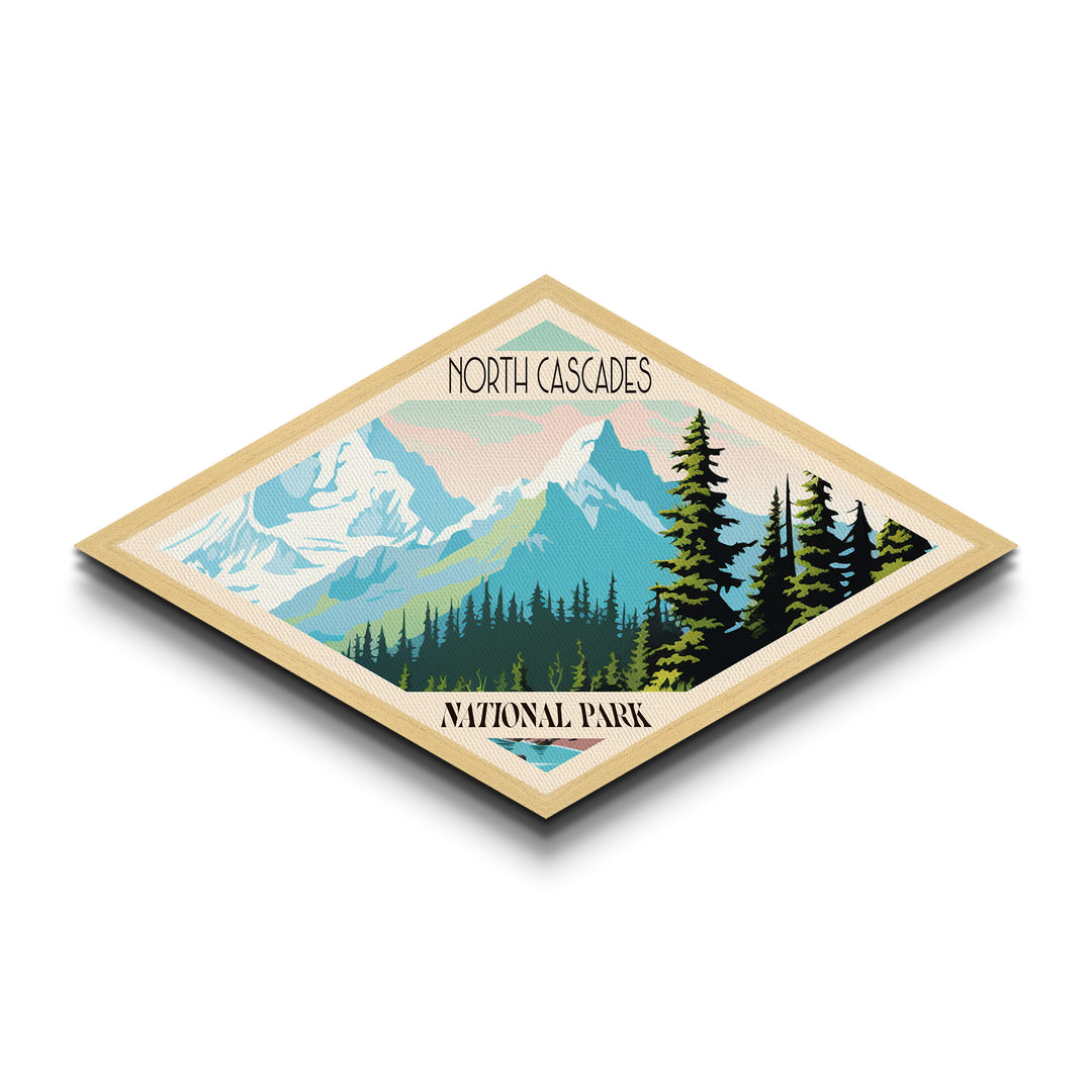 North Cascades National Park Travel Poster Art Canvas Texture Print, Travel Decor Art, Midcentury Modern Retro Decor Washington Travel Art