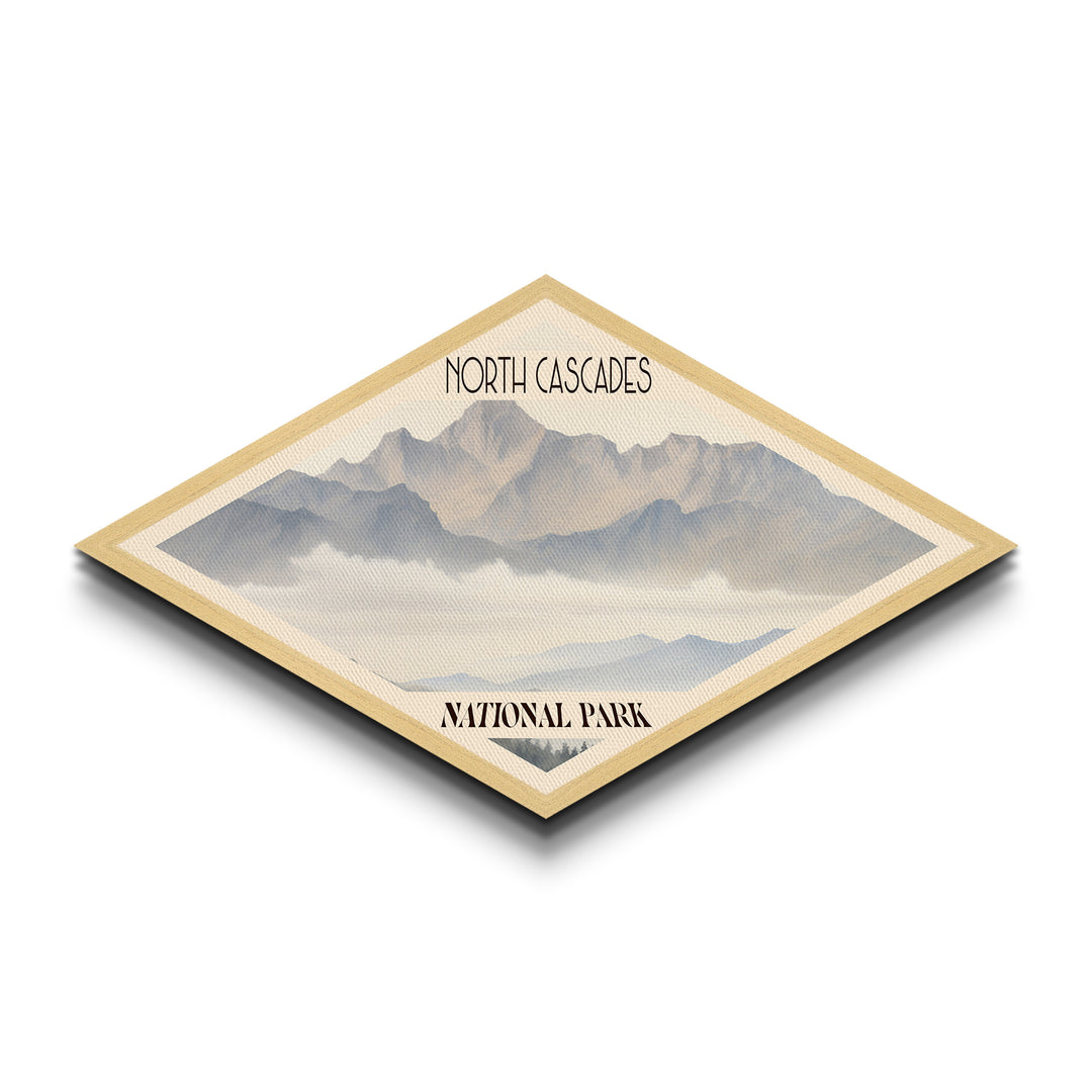 North Cascades National Park Diamond Shaped Travel Poster Canvas Art Print, Canvas Wall Art, Travel Gift, Washington Landscape