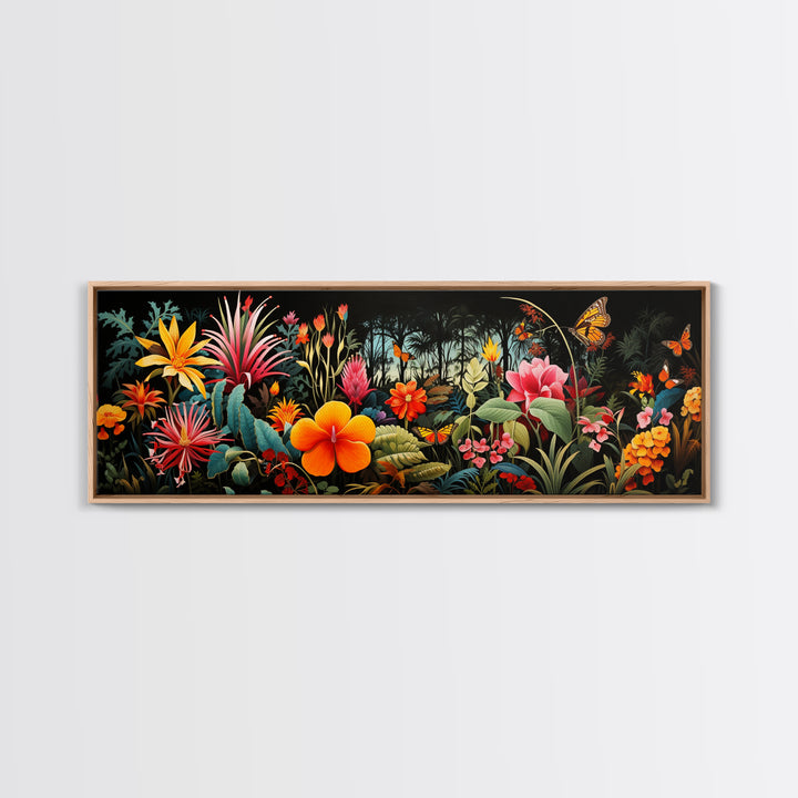 Beautiful Tropical Print "The Jungle" Framed Canvas Print, Panoramic Art, Extra Wide Wall Decor, Living Room Decor