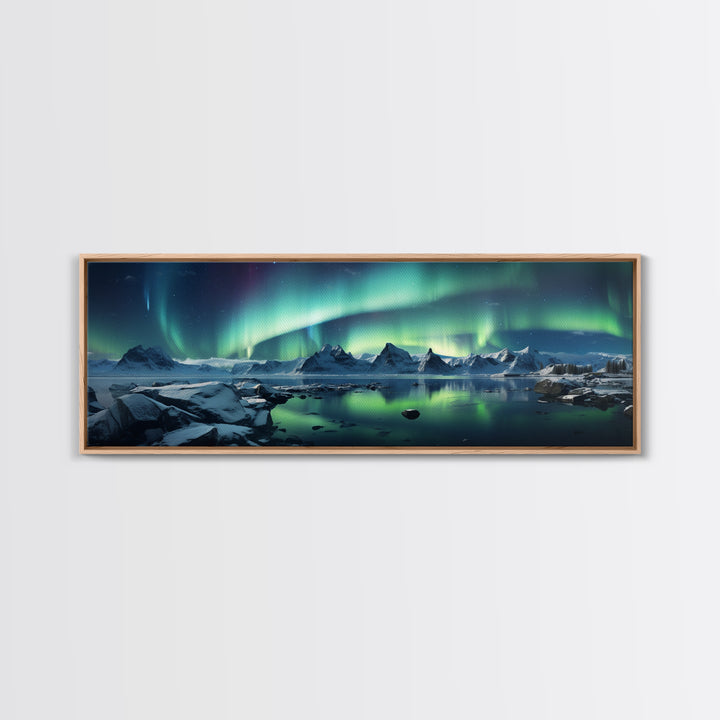 Northern Lights, Aurora Borealis, Framed Canvas Print, Beautiful Alaskan Winter Landscape Painting, Moody Art, Unique Wall Art