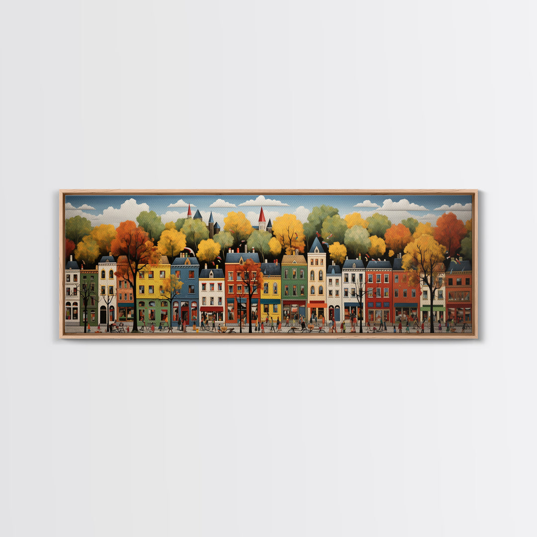 Boston Row Houses - Framed Canvas Print - Colorful Wall Art - Panoramic Print - Boston In The 1800s