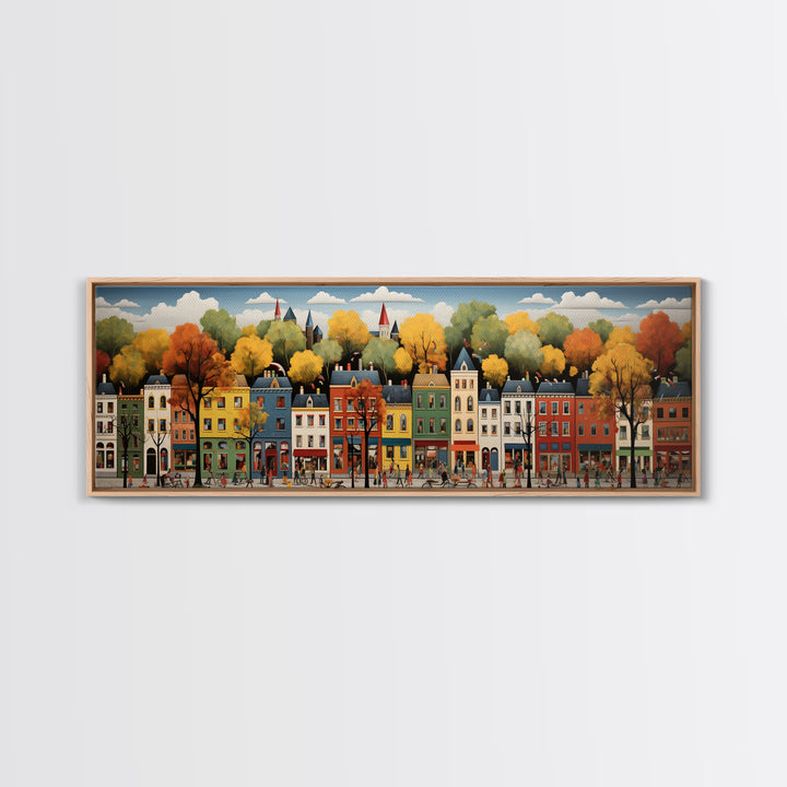 Boston Row Houses - Framed Canvas Print - Colorful Wall Art - Panoramic Print - Boston In The 1800s