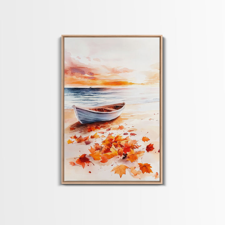 Canoe On A Serene Fall Lake, Framed Canvas Print, Autumn Decor, Fall Wall Art, Fall Poster, Autumn Prints Wall Art