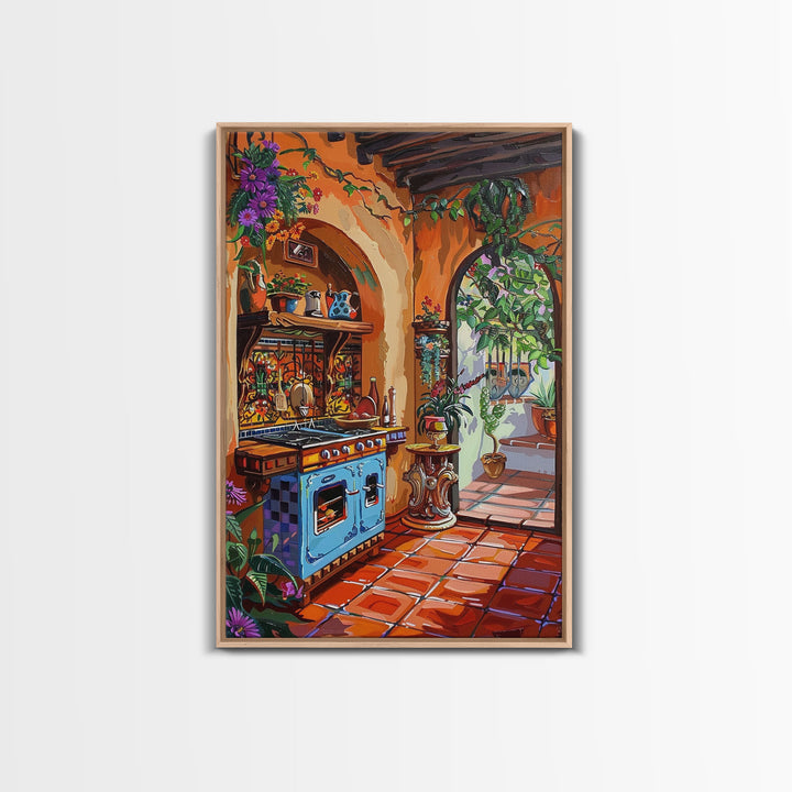 Rustic Spanish Style Kitchen Framed Canvas Print Colorful Tile Art Best Gift Idea Above Sofa Bright Home Decor Seasonal Wall Art