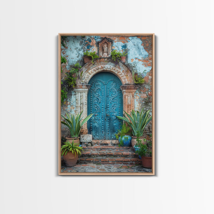 Change324 Mexican Wall Art, Framed Canvas Print, Old Town Mexico Architecture Wall Art, Framed Art