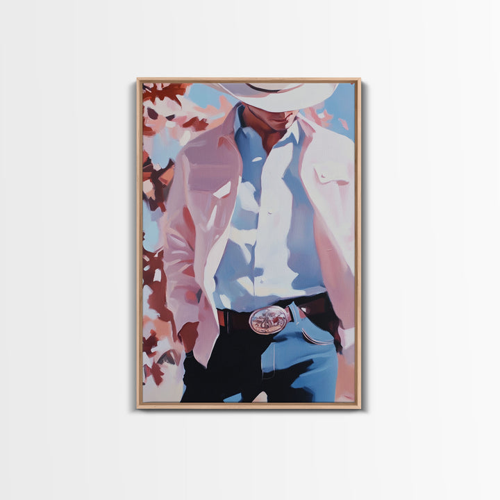 Cowboy Christmas Art Framed Canvas Print, Minimalist Holiday Decor Perfect Seasonal Gift Idea Wall Art 2024