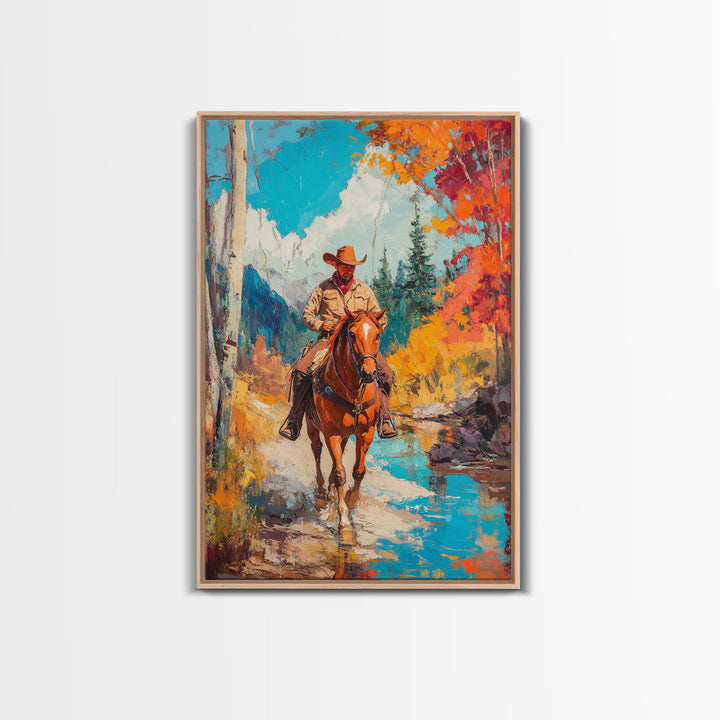 Cowboy in Snowy Landscape Canvas Print Christmas Wall Art Winter Wonderland Christmas Decor Vintage Western Christmas Gift Seasonal Wall Art