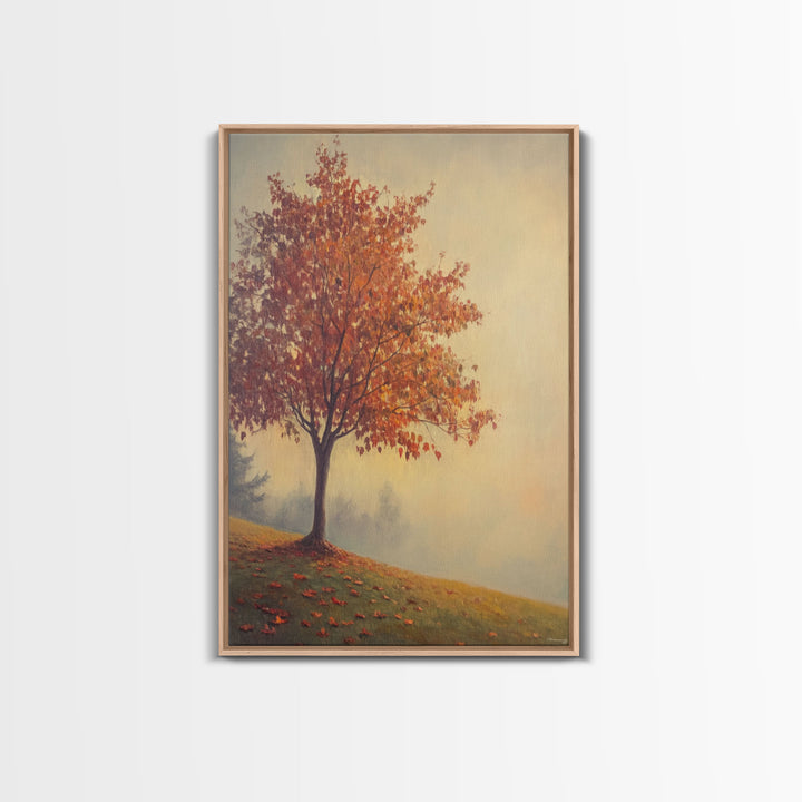 Framed Canvas Print of a Fall Landscape with Vibrant Autumn Tree and Leaves, Seasonal Wall Art, Best Gift Idea, Modern Farmhouse Decor