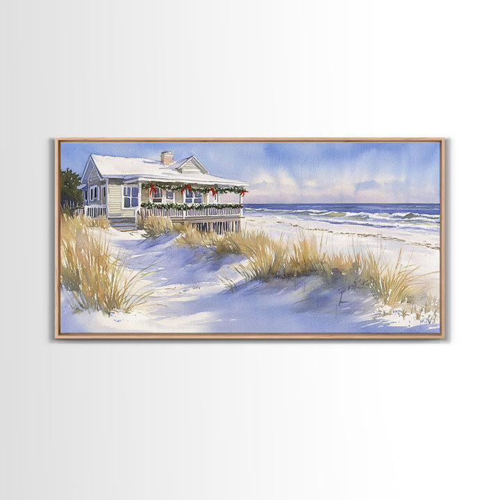 Coastal farmhouse Christmas beach decor Canvas Print rustic cabin holiday wall art vintage Christmas art seasonal decor holiday home decor