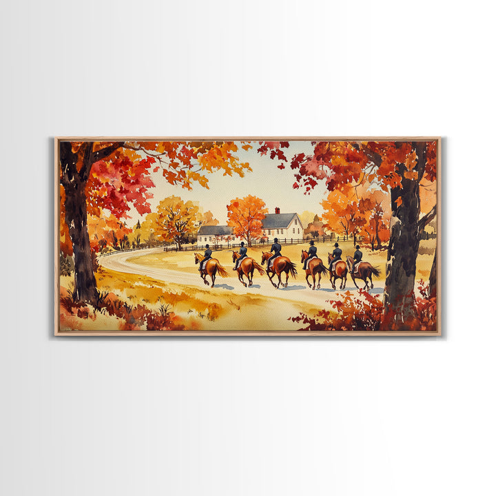 Fall farmhouse wall art Framed Canvas Print equestrian scene autumn country decor cozy farmhouse holiday decor above sofa art gift idea