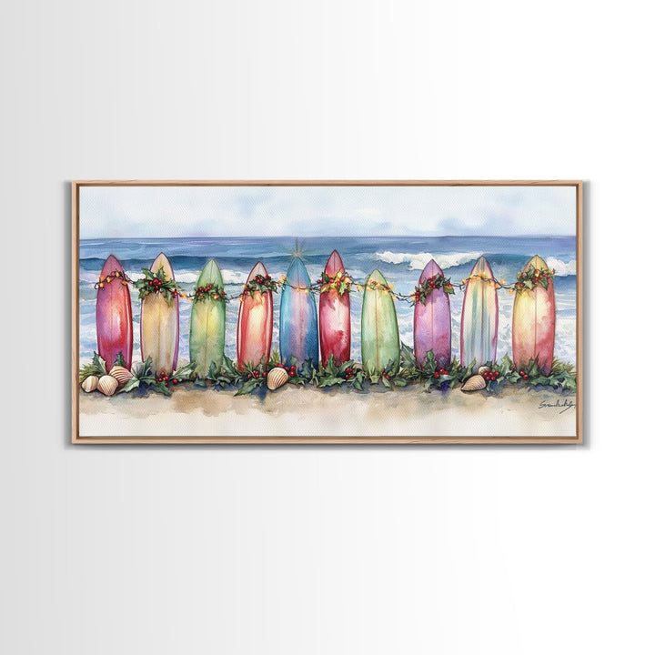 Christmas beach art, tropical Christmas decor, Christmas wall art, canvas print, beach Christmas decor, holiday wall art