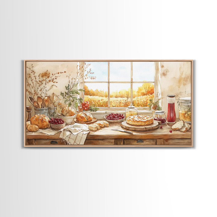 Autumn kitchen decor, cozy fall harvest print, farmhouse wall art vintage rustic fall wall print, country harvest decor, framed canvas print
