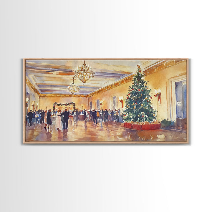 Elegant Ballroom Christmas Party Scene, Framed Canvas Print, Holiday Wall Art, Christmas Decor, Wall Art, Seasonal Decor, Best Gift Idea