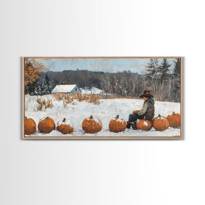 Cowboy Sipping Coffee Autumn Decor Framed Canvas Print Perfect Above Sofa Wall Art Western Home Decor Moody Fall Artwork Rustic