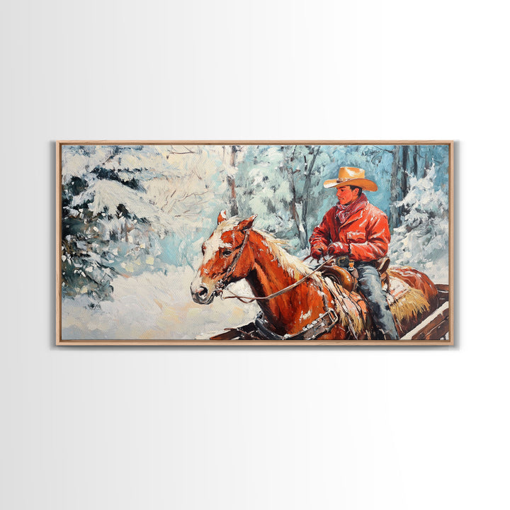 Minimalist Framed Canvas Print of a woman in a pink blouse and cowboy hat, offering modern farmhouse decor art with a hint of rustic charm