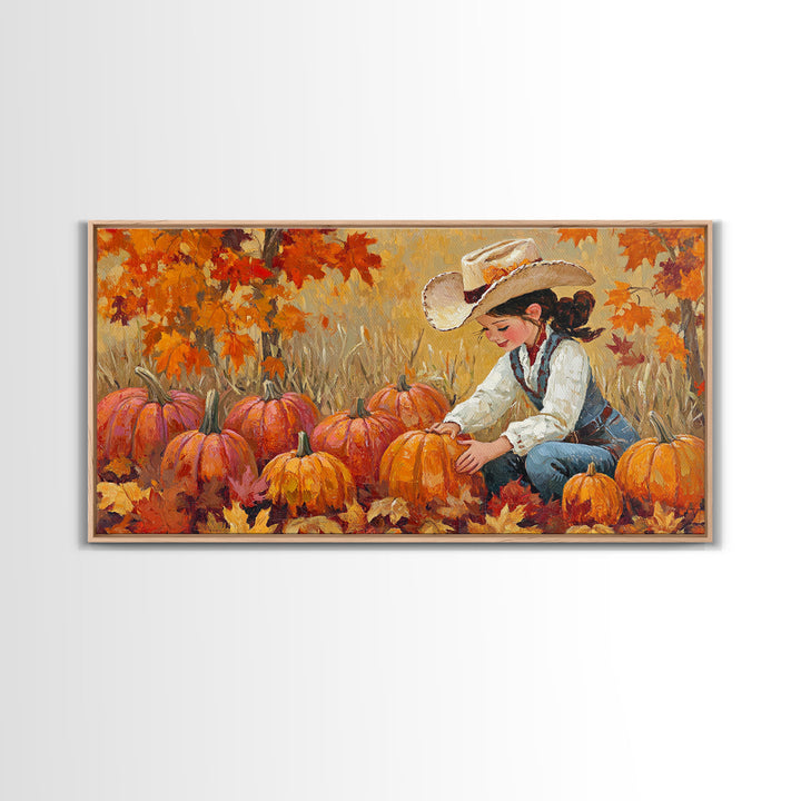 Framed Canvas Print colorful autumn landscape, vibrant fall foliage and misty morning setting, tranquil country home decor rustic wall art